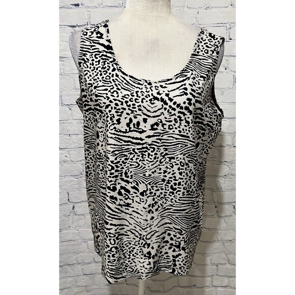 Chico's Black & White Zebra/Leopard Print Stretchy Tank Top Women's Size 3/XL/16 - Picture 1 of 6